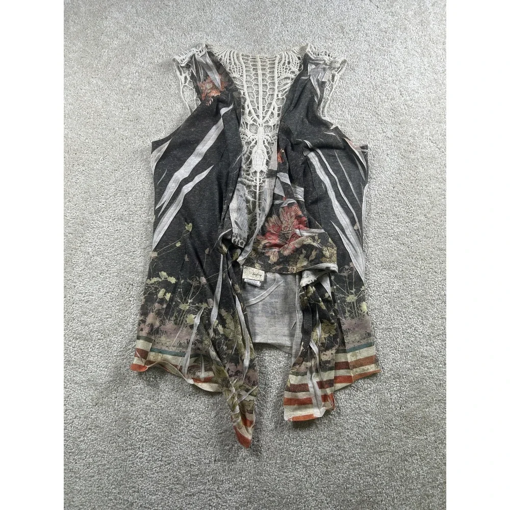 Daytrip Vest Womens Small Boho Open Front Crochet Back Floral Drape Festival USA